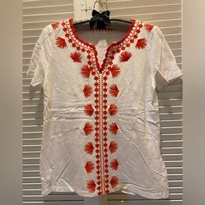 Talbots cotton top with reds embroidery
